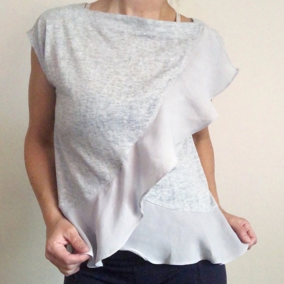 Banana Republic Ruffle Sash Gray Knit Top Sz L - Picture 3 of 5